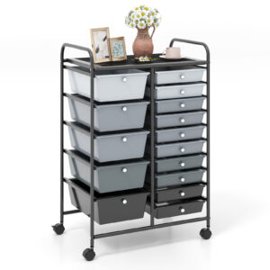 15 Drawer Rolling Storage Cart with 4 Wheels for Beauty Salon-Light Grey