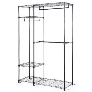 Metal Clothes Rack with 3 Hanging Rails and Shelves for Bedroom