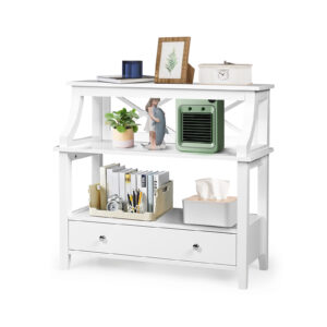 3 Tier Console Table with a Large Drawer for Living Room-White