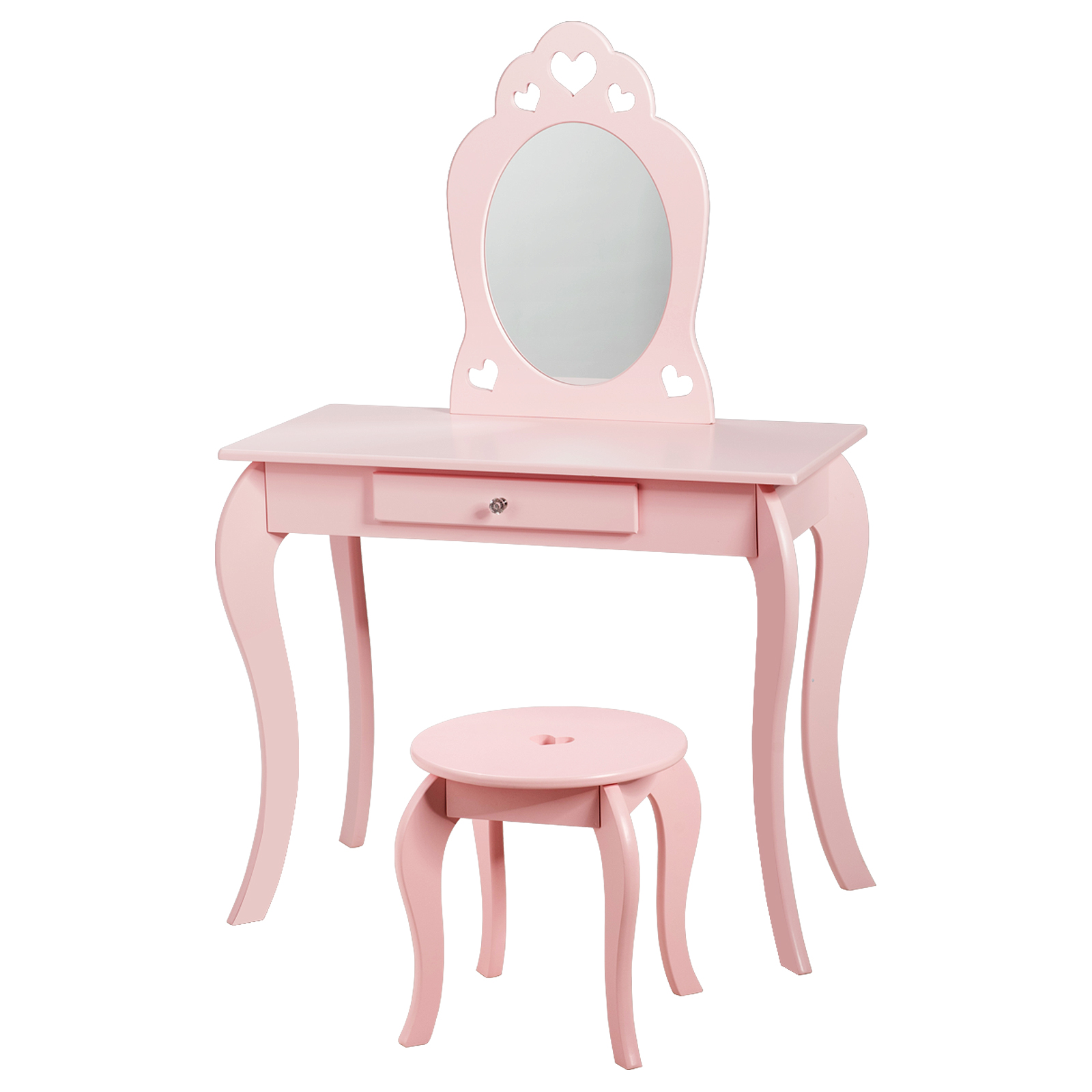 Kids Vanity Table and Stool with Removable Mirror and Drawer-Pink