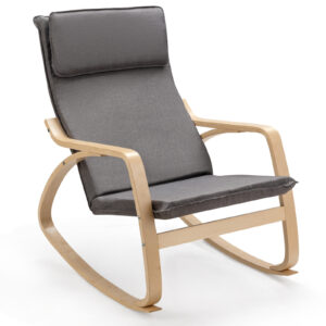 Wooden Rocking Chair with Removable Cushion for Living Room Balcony-Grey