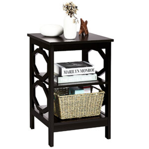 3-Tier Bedside Table with Storage Shelves for Living Room Bedroom-Coffee