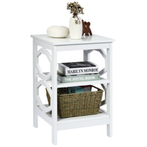 3-Tier Bedside Table with Storage Shelves for Living Room Bedroom-White