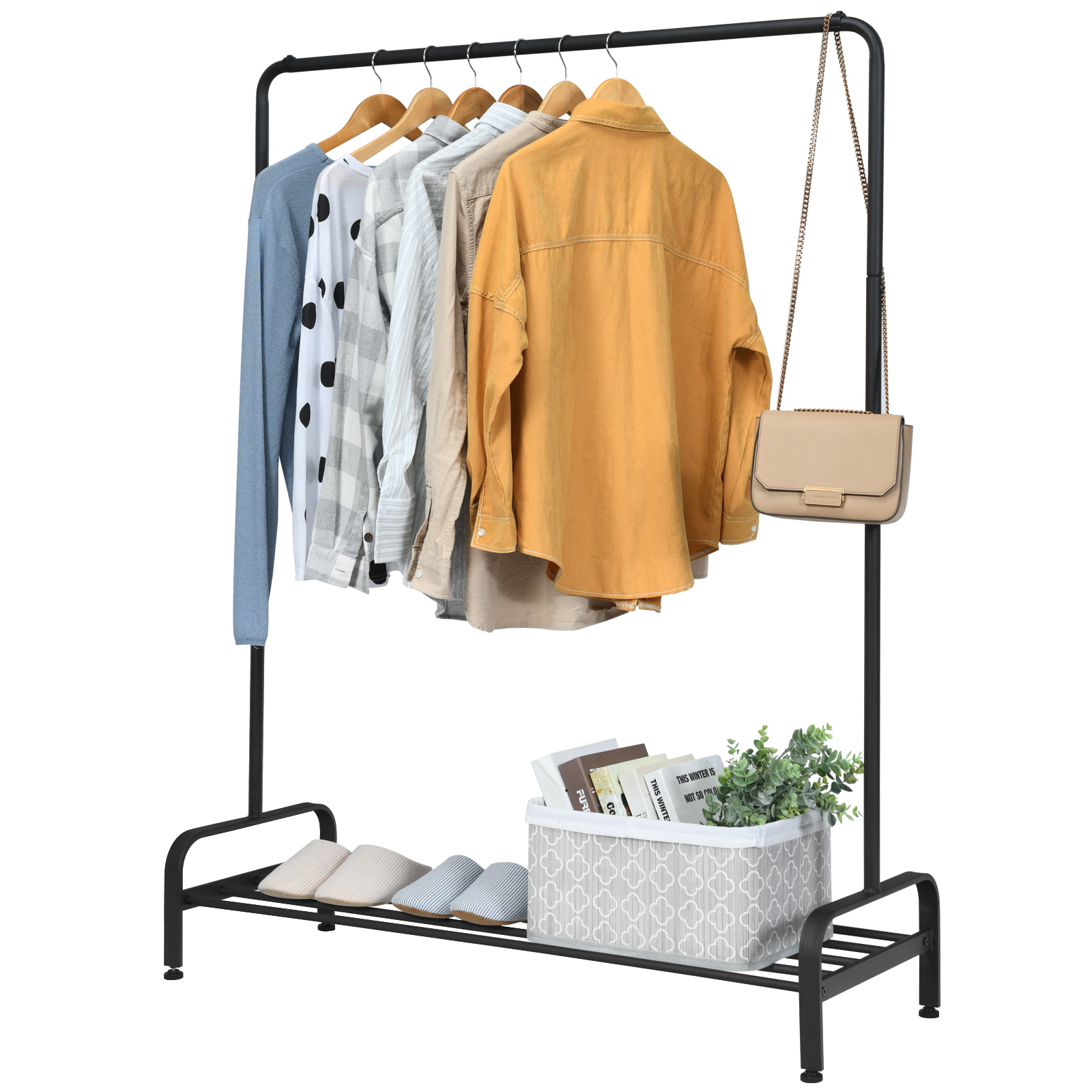 Metal Garment Rack with Hanging Rail and Bottom Shelf