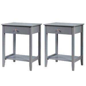 Set of 2 Bedside Couch Sofa Table with Sliding Drawer-Grey