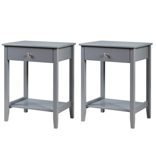 Set of 2 Bedside Couch Sofa Table with Sliding Drawer-Grey