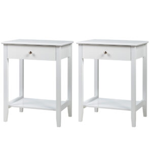 Set of 2 Bedside Couch Sofa Table with Sliding Drawer-White