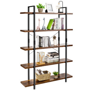 5-Tier Industrial Bookshelf with Anti-Toppling Device-Rustic Brown