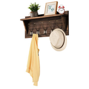 Wall-Mounted Coat Hooks with Shelf for Entryway-Brown