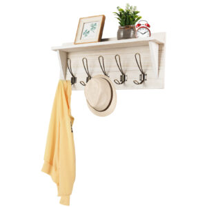 Wall-Mounted Coat Hooks with Shelf for Entryway-White