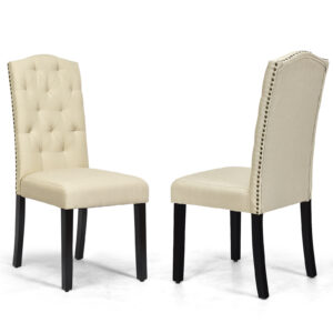 Set of 2 Dining Chairs with Ergonomic High Backrest-Beige