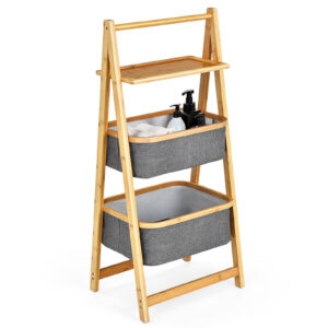 Freestanding A-Frame Laundry Hamper with Shelf-Natural