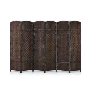 6 Panel Folding Room Divider with Hand-Woven Wicker for Home Office-Brown