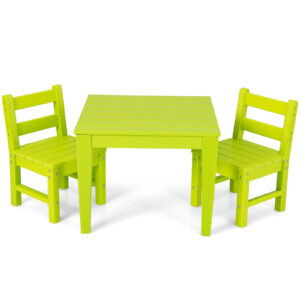 3-Piece Kids Table and Chair Set for Painting and Dining-Green
