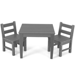 3-Piece Kids Table and Chair Set for Painting and Dining-Grey