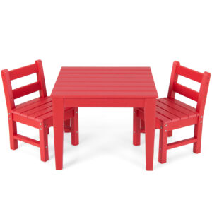 3-Piece Kids Table and Chair Set for Painting and Dining-Red