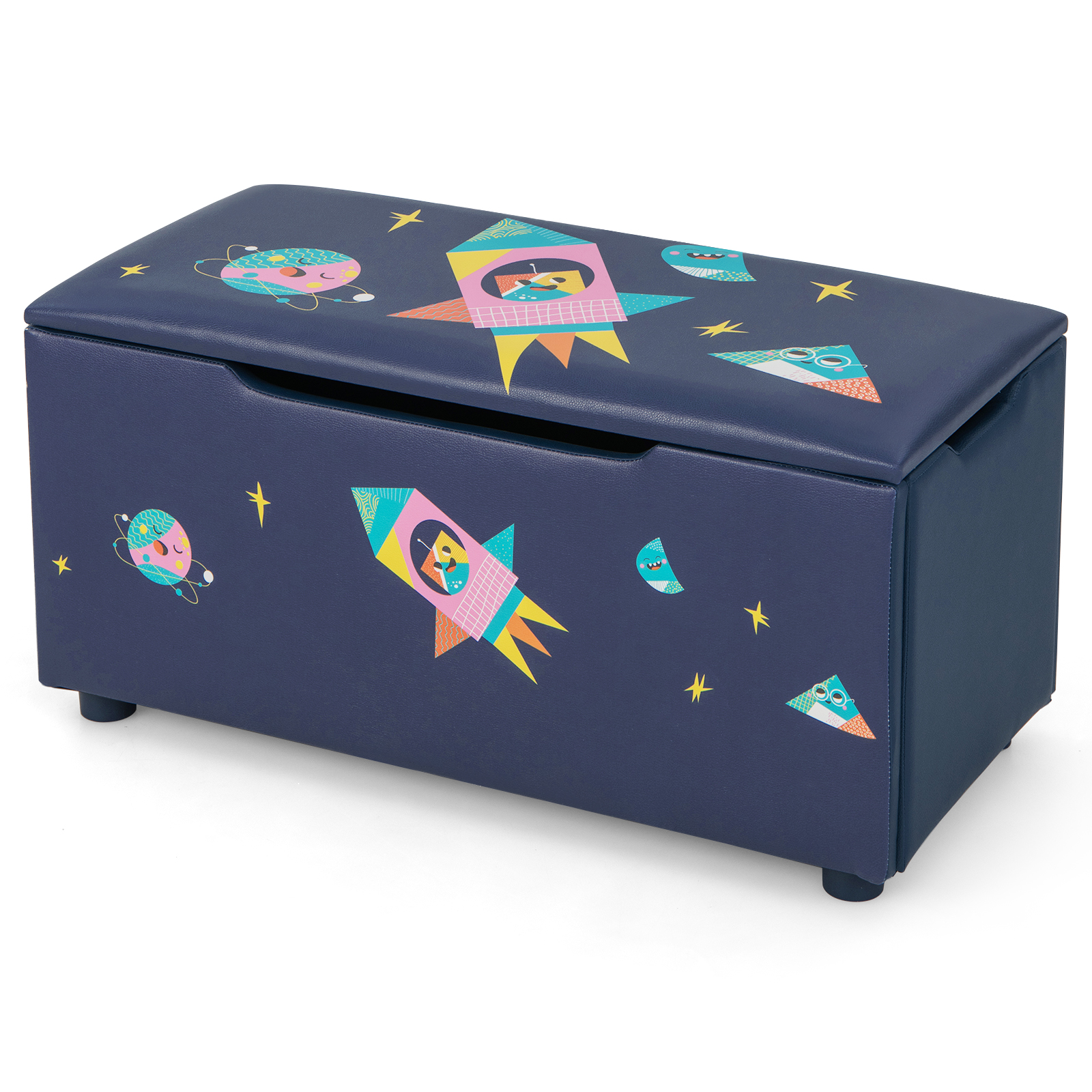 Upholstered Kids Toy Storage Box for Bedroom Nursery Playroom-Navy Blue