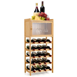 20 Bottles Bamboo Wine Bar Rack Cabinet-Natural
