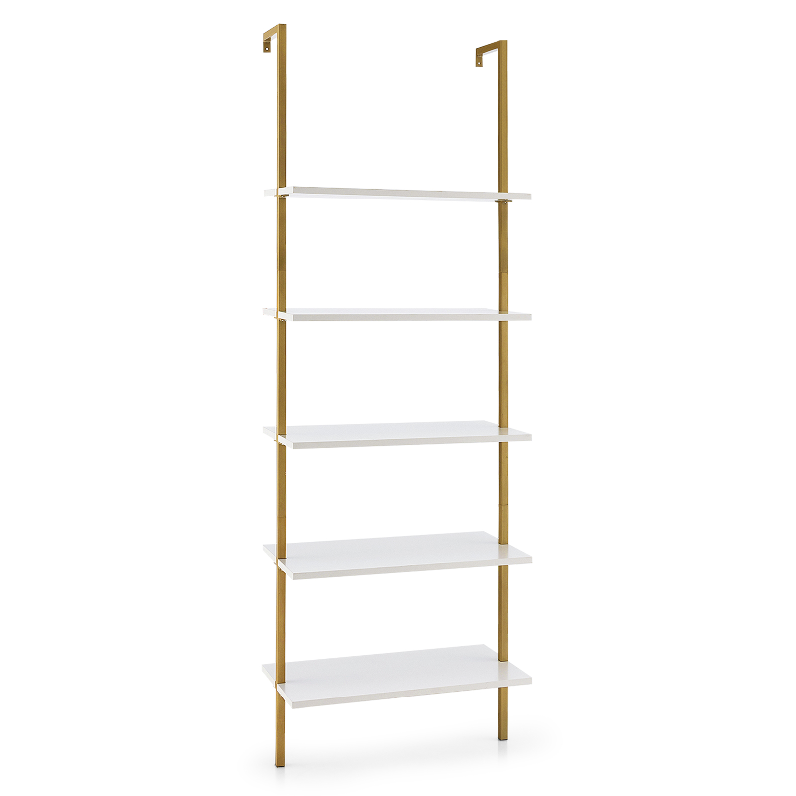 5-Tier Ladder Shelf with Steel Frame for Living Room Bedroom Office-White &amp; Golden