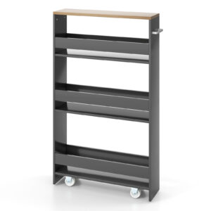 4-Tier Slide-out Rolling Slim Storage Trolley for Kitchen Dining Room-Grey