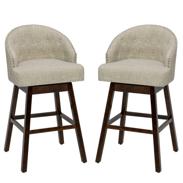 Swivel Bar Stools with Rubber Wood Legs and Padded Back-Beige