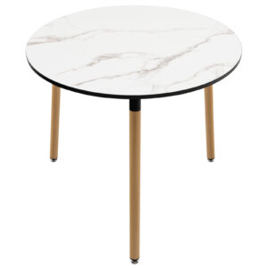 Modern Round Side Table with Faux Marble Pattern Tabletop and Anti-rust Steel Legs-White