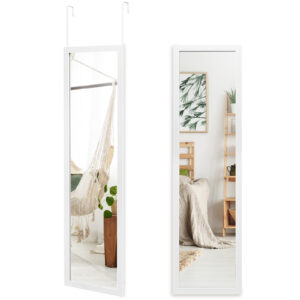 Full Length Over the Door Mirror with Hanging Hooks for Bedroom-White