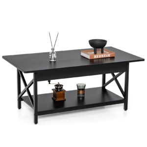 2-Tier Industrial Coffee Table for Living Room Bedroom Office-Black