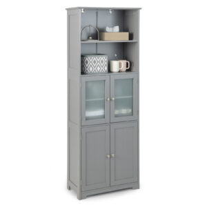 Freestanding Storage Cabinet with Tempered Glass Door and Open Shelves-Grey