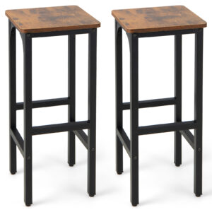 30 x 30 x 71cm Bar Stools Set of 2 with Footrest and Adjustable Pads-Rustic Brown