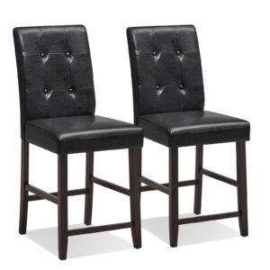 Set of 2 Padded Bar Stools with Rubber Wood Legs