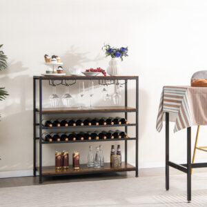 5-tier Wine Rack Table with 2 Wine Racks and 4 Rows of Glass Holders
