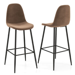 Soft Velvet Upholstered Bar Chairs with Backrests and Footrests-Brown