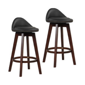 Swivel Bar Stool Set of 2 with Low Back and Rubber Wood Legs-Black