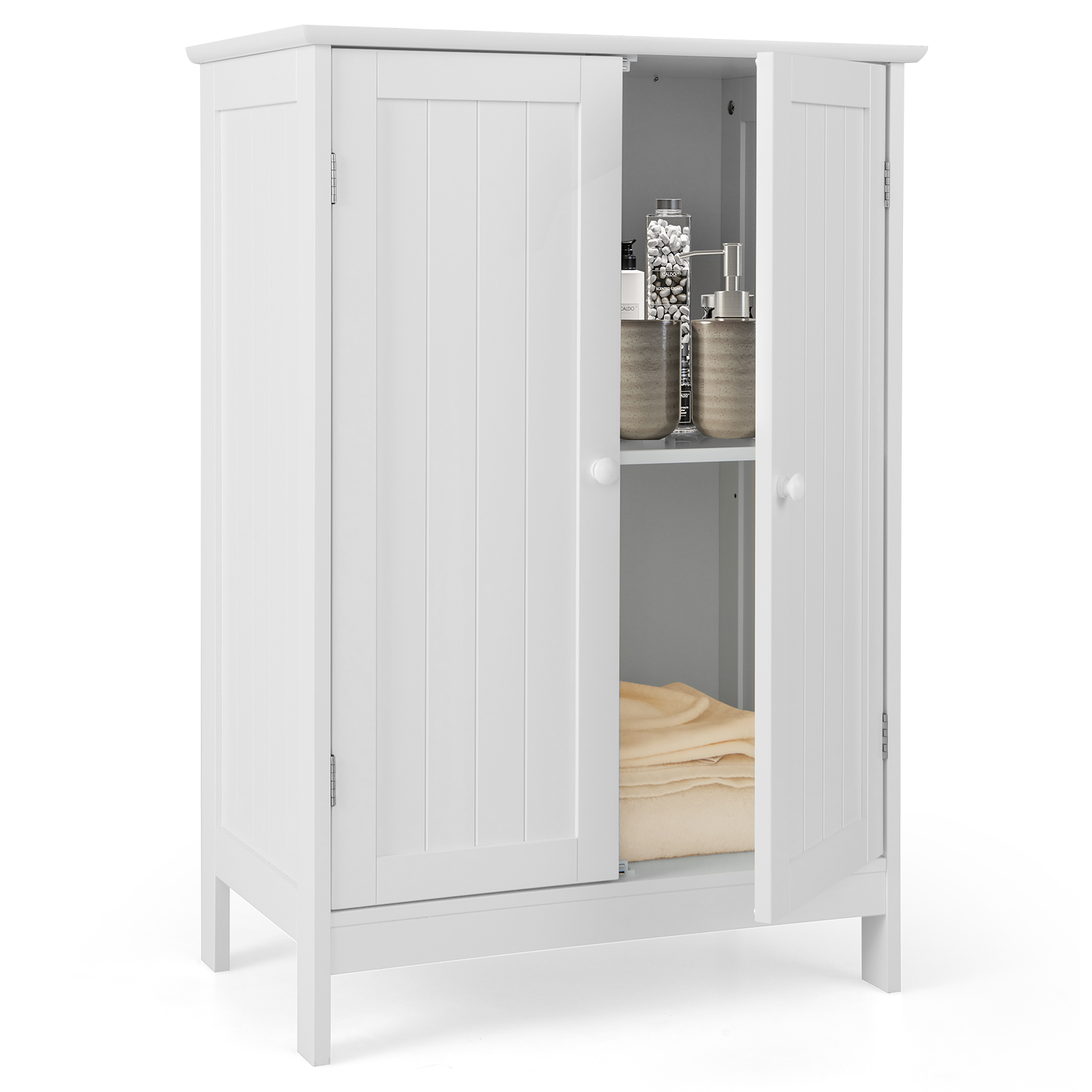 Double Door Bathroom Floor Cabinet with Shelf-White
