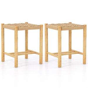 Dining Stool Set of 2 with Rubber Wood Frame and Woven Paper Seat-36 x 36 x 45cm