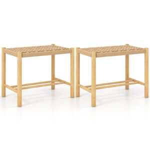 Dining Stool Set of 2 with Rubber Wood Frame and Woven Paper Seat-56 x 36 x 45cm