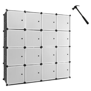 16 Cube Cabinet Storage Organizer with 2 Clothes Hanging Rails -Black & White