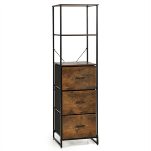 Storage Cabinet with 3 Drawers and 3-Tier Tall Shelf for Bedroom -Rustic Brown