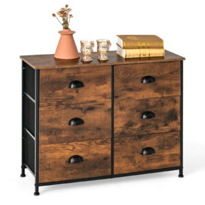 Dresser with 6 Foldable Fabric Drawers Living Room Bedroom-Rustic Brown