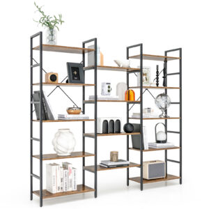 5-Tier Industrial Bookshelf with 14 Open Shelves for Home Office-Brown
