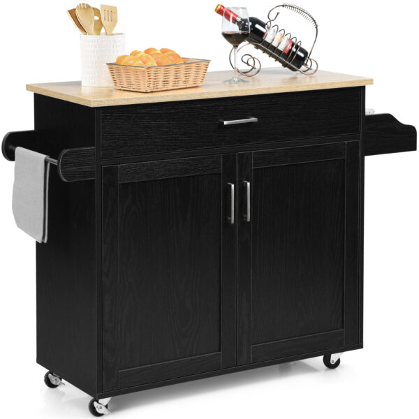 Rolling Kitchen Storage Trolley with Adjustable Shelf and Drawer-Black