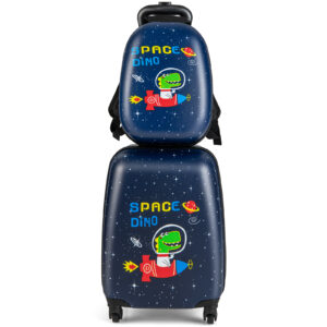 2 Pieces Kids Luggage Set with Wheels and Height Adjustable Handle-Dark Blue