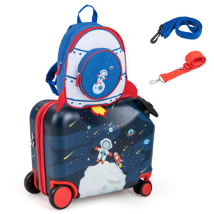 2 Pieces Kids Luggage Set with Spinner Wheels and Anti-Lose Rope-Dark Blue