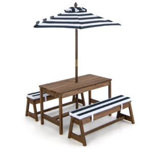 Kids Picnic Table with Cushions and Umbrella-Blue