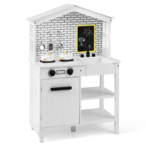 Kids Play Kitchen Pretend Playset with Stoves and Chalkboard-White