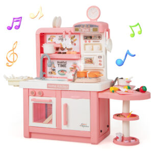 Kids Pretend Kitchen Playset with Light and Sound-Pink