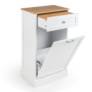 Freestanding Tilt Out Trash Bin Cabinet with Pull-out Drawer-White
