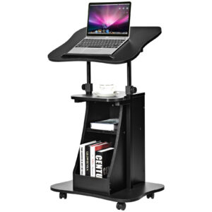 Laptop Cart Height Adjustable with Wheels-Black
