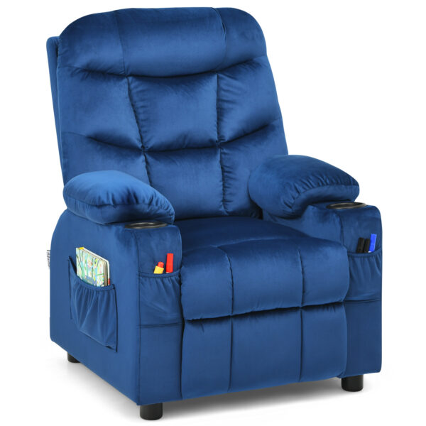 Adjustable Larger Kids Lounge Recliner Chair with 2 Cup Holders-Blue
